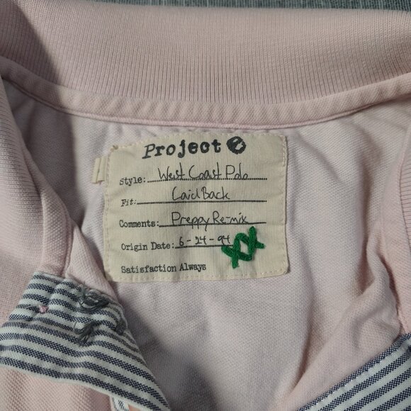 VINTAGE Project E Polo Size Large Pink Gray Stitch Laid Back West Coast - Picture 6 of 15